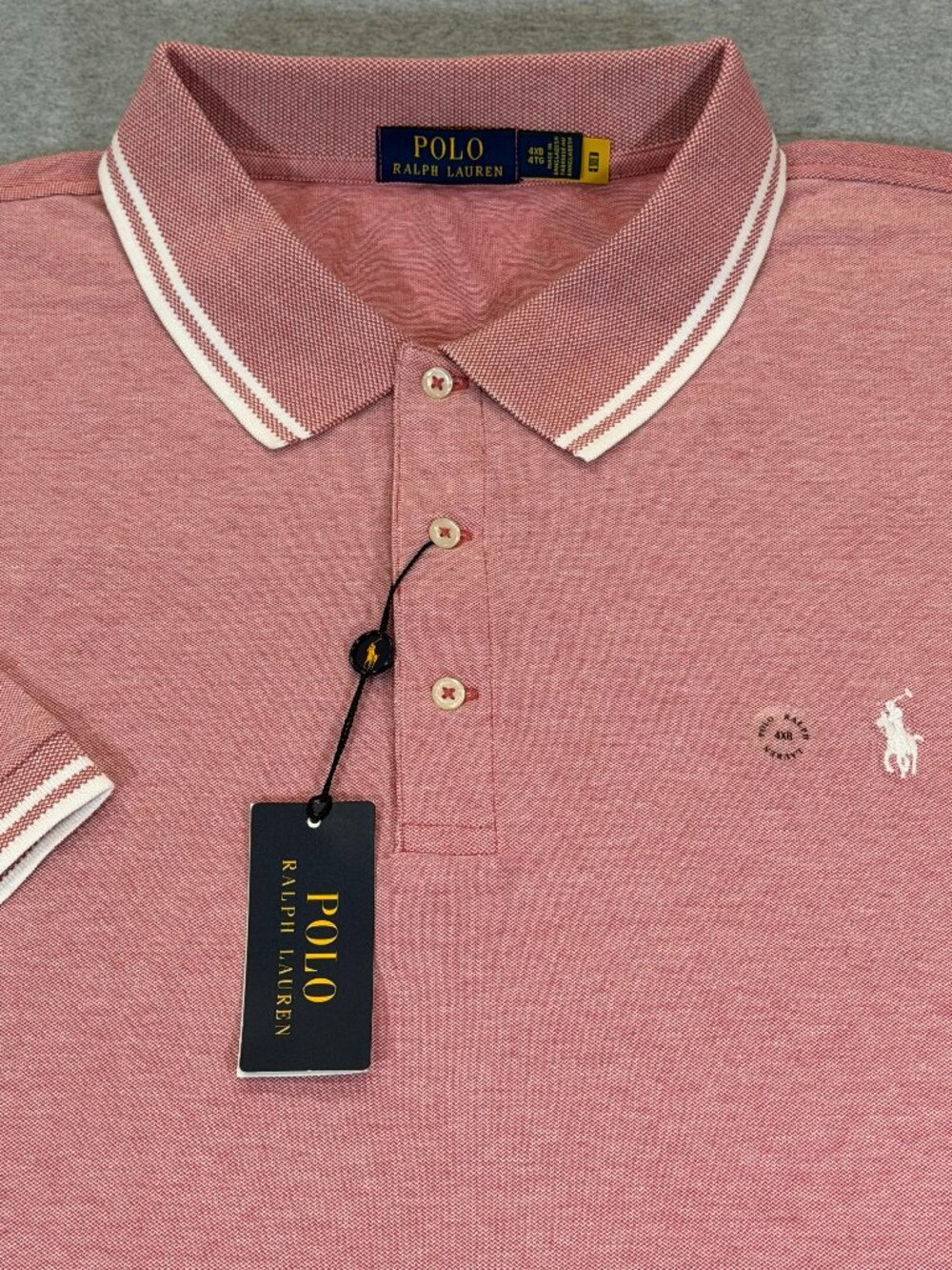 Polo Ralph Lauren Polo Shirt Mens 4XB Big & Tall Heathered Berry Pink Tip Collar